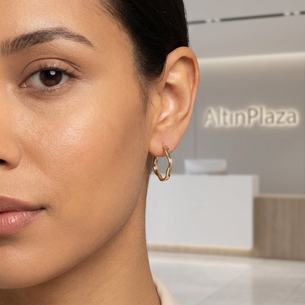 14 Ayar Altın Dalgalı Büyük Halka Küpe 638639