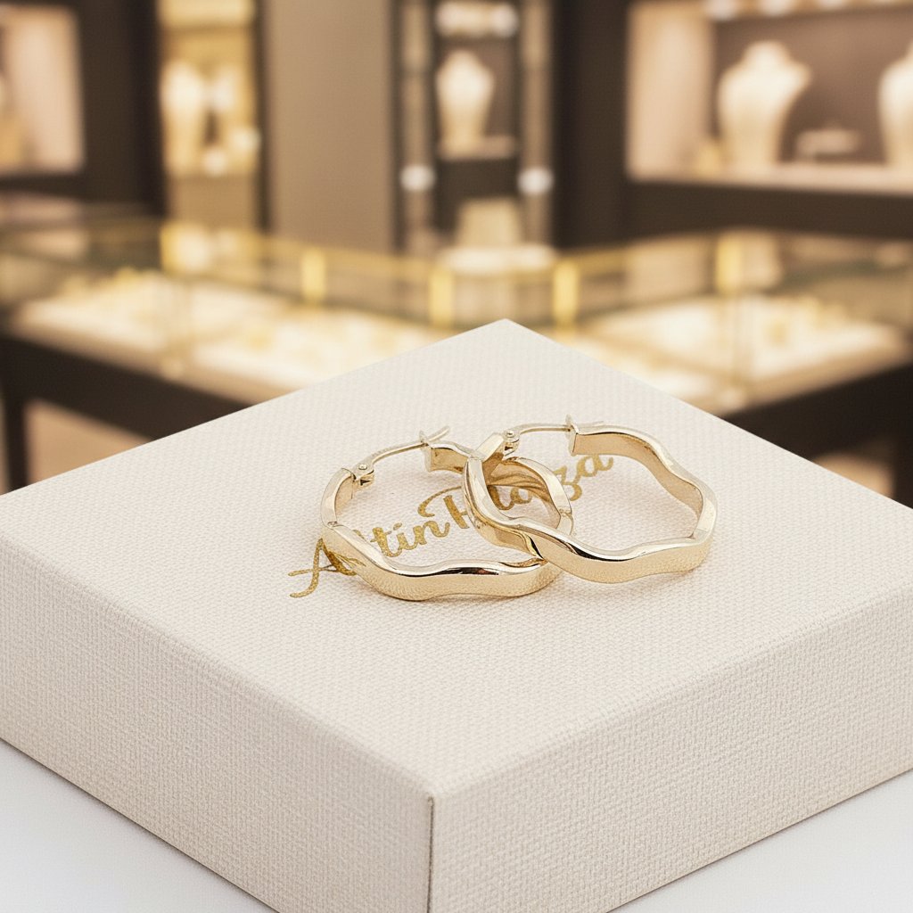 14 Ayar Altın Dalgalı Büyük Halka Küpe 638639