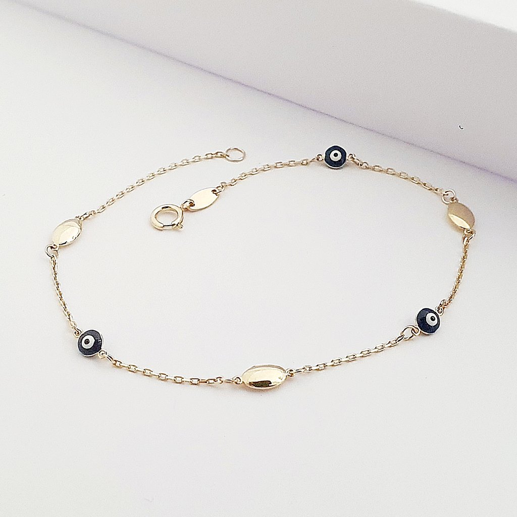 14 Ayar Altın İnce Zincirli Minimal Nazar Bileklik 630578