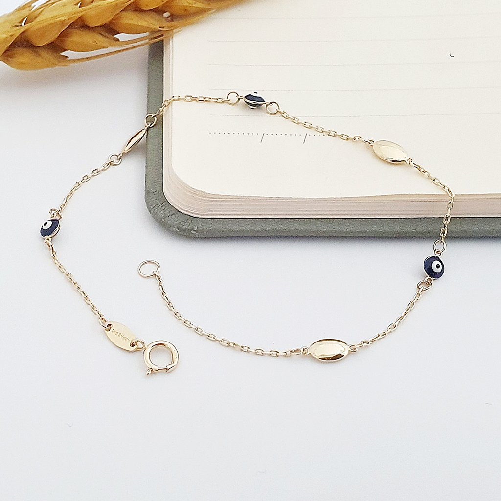 14 Ayar Altın İnce Zincirli Minimal Nazar Bileklik 630578