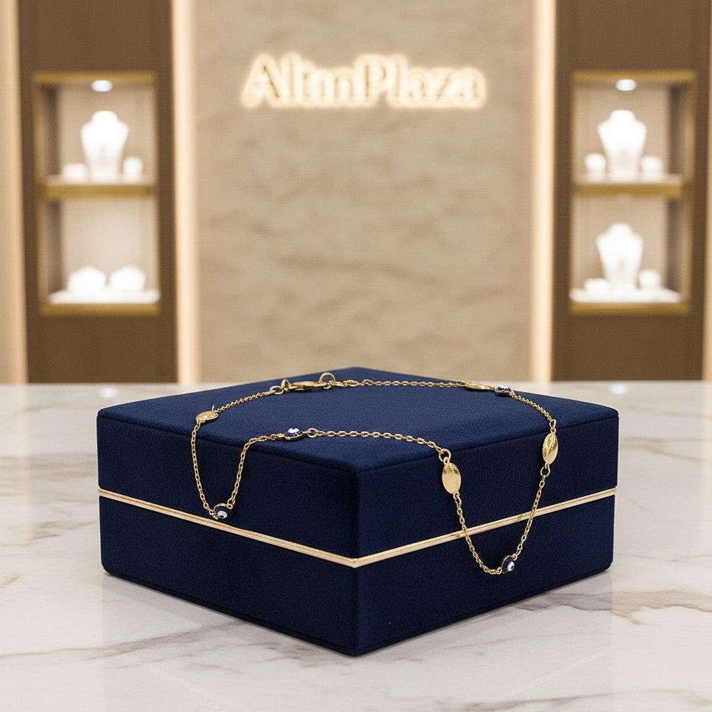 14 Ayar Altın İnce Zincirli Minimal Nazar Bileklik 630578