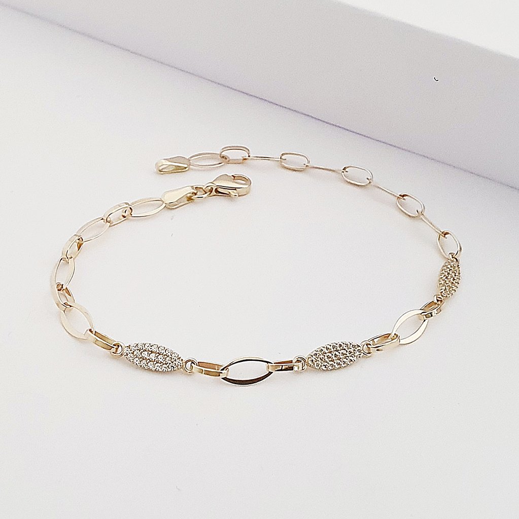 14 Ayar Altın Işıltılı Markiz Kesim Oval Halka Bileklik 801992