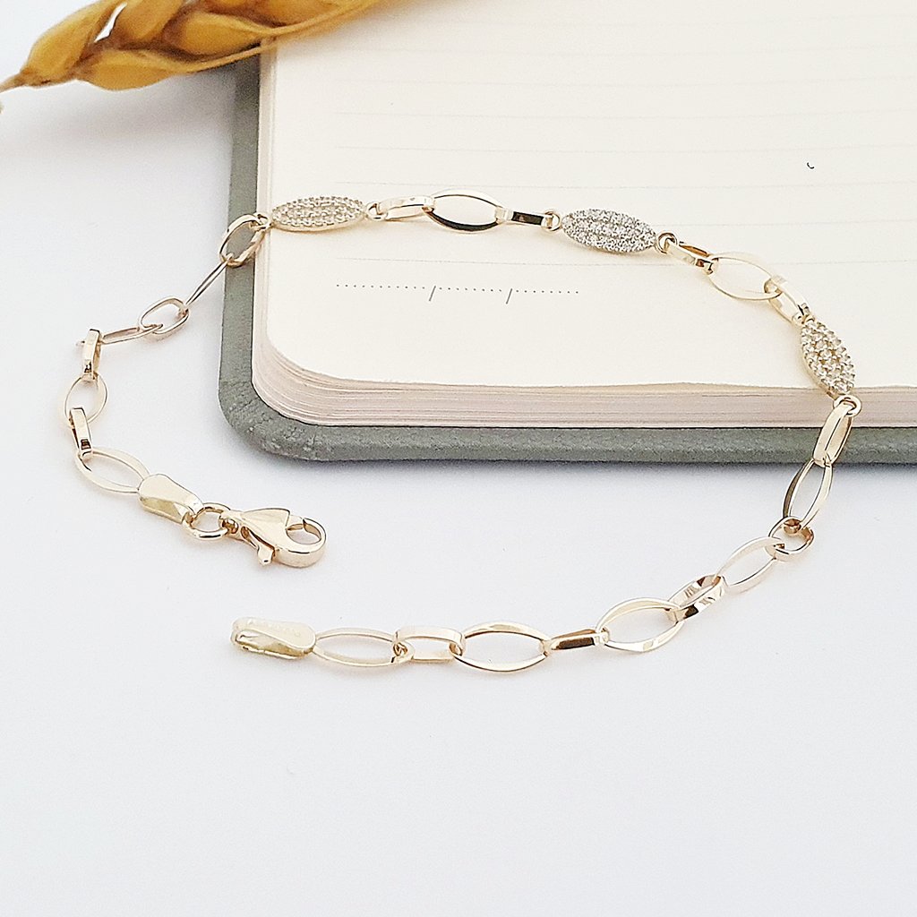 14 Ayar Altın Işıltılı Markiz Kesim Oval Halka Bileklik 801992