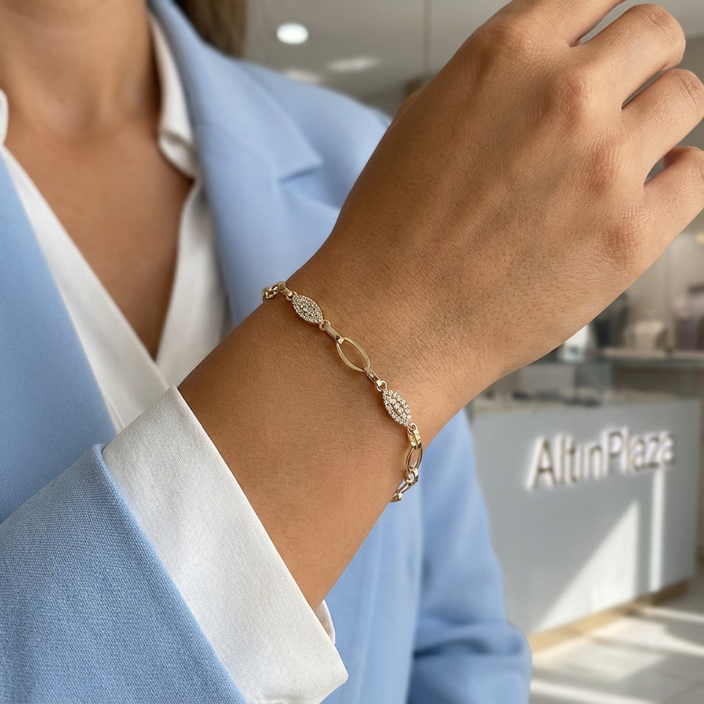 14 Ayar Altın Işıltılı Markiz Kesim Oval Halka Bileklik 801992