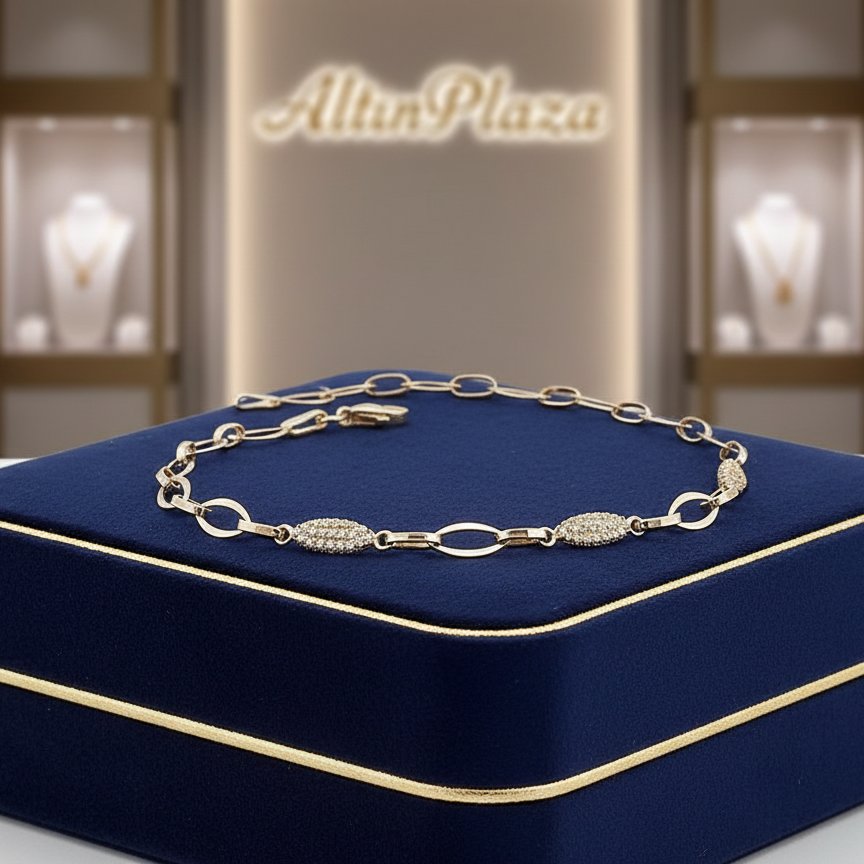 14 Ayar Altın Işıltılı Markiz Kesim Oval Halka Bileklik 801992