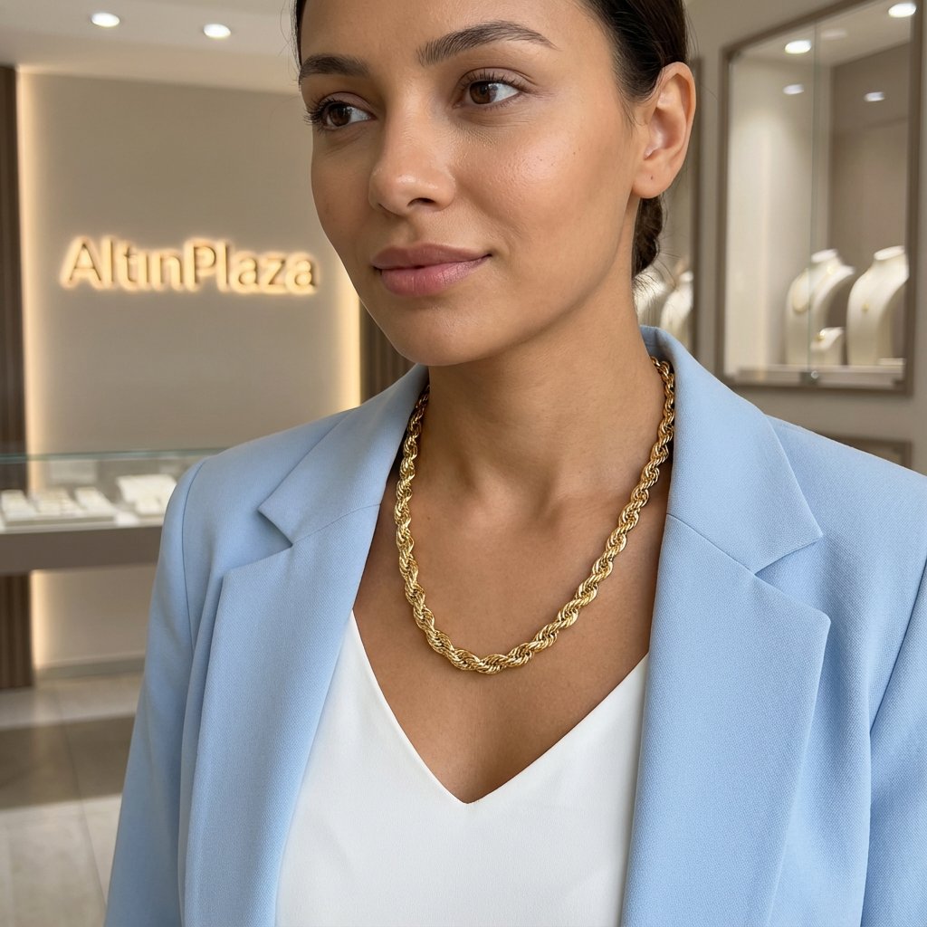 14 Ayar Altın KALIN Burma Halat Zincir Kolye 55cm 884800