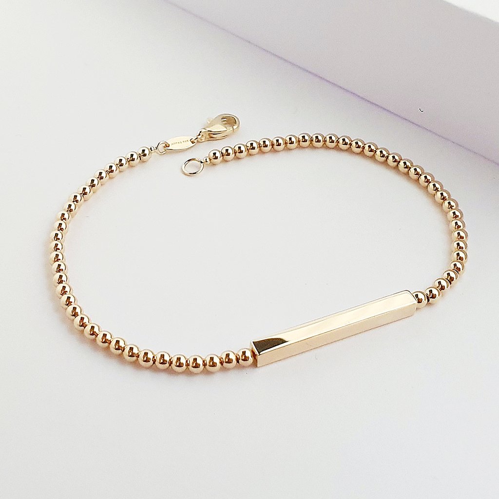 14 Ayar Altın Küçük Toplar Plaka Detay Bileklik 649061