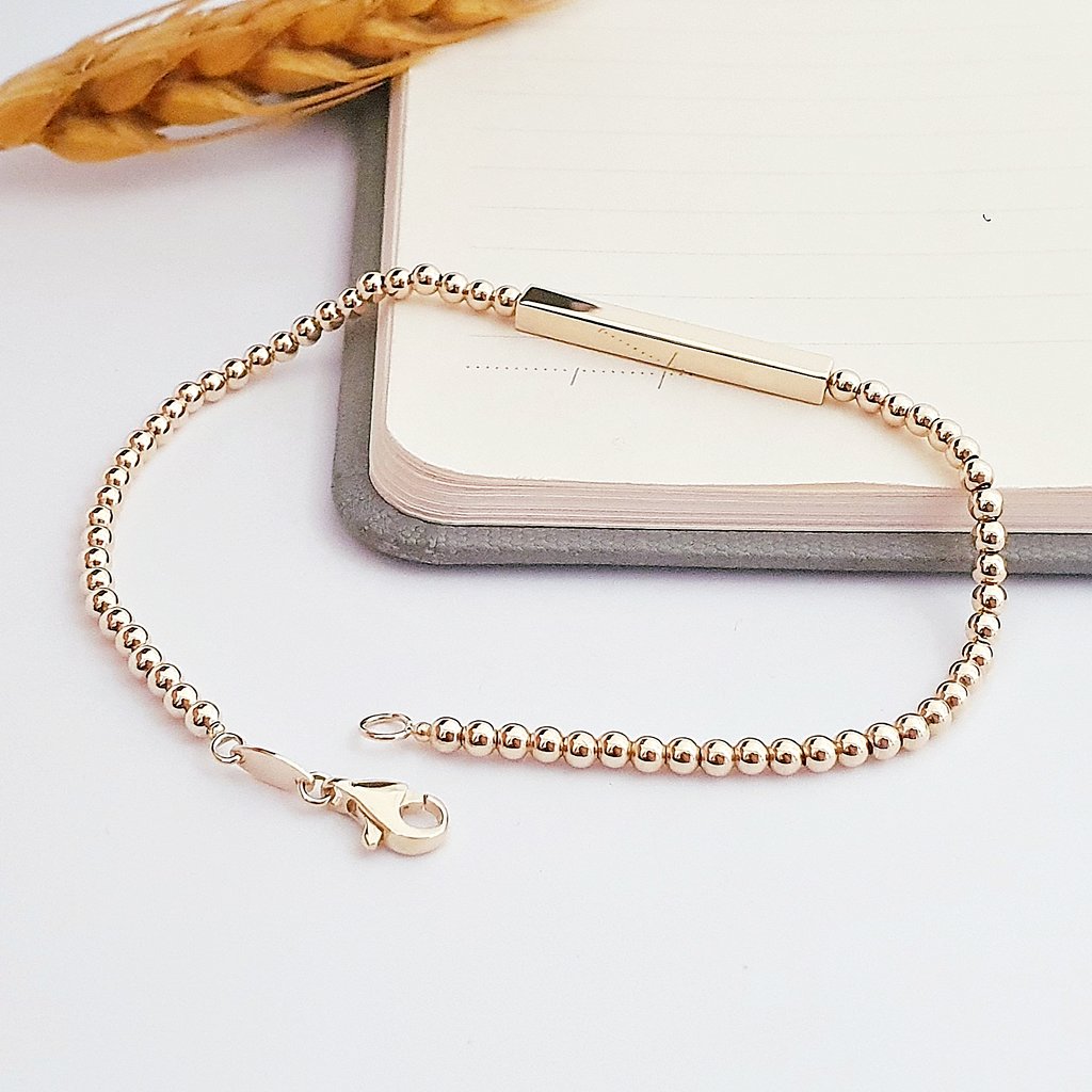 14 Ayar Altın Küçük Toplar Plaka Detay Bileklik 649061