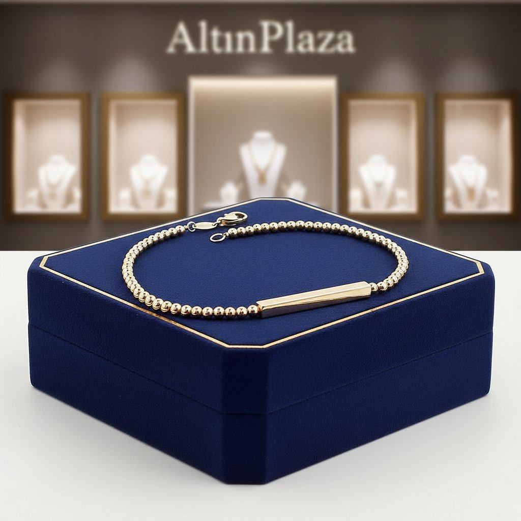 14 Ayar Altın Küçük Toplar Plaka Detay Bileklik 649061