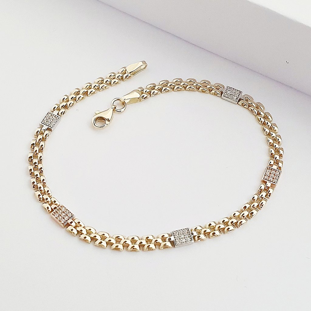 14 Ayar Sarı-Beyaz Altın Kare Geçişli Bileklik 618543