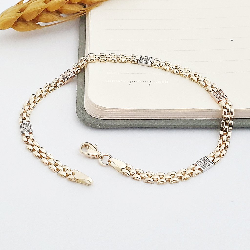 14 Ayar Sarı-Beyaz Altın Kare Geçişli Bileklik 618543