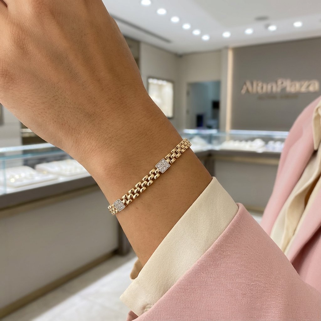 14 Ayar Sarı-Beyaz Altın Kare Geçişli Bileklik 618543