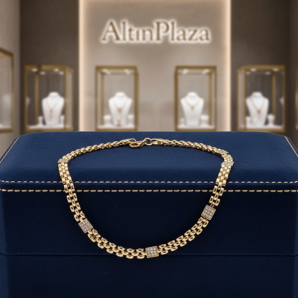 14 Ayar Sarı-Beyaz Altın Kare Geçişli Bileklik 618543