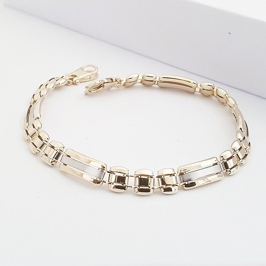 14 Ayar Sarı-Beyaz Altın Orta Şeritli Edge Bileklik 397597