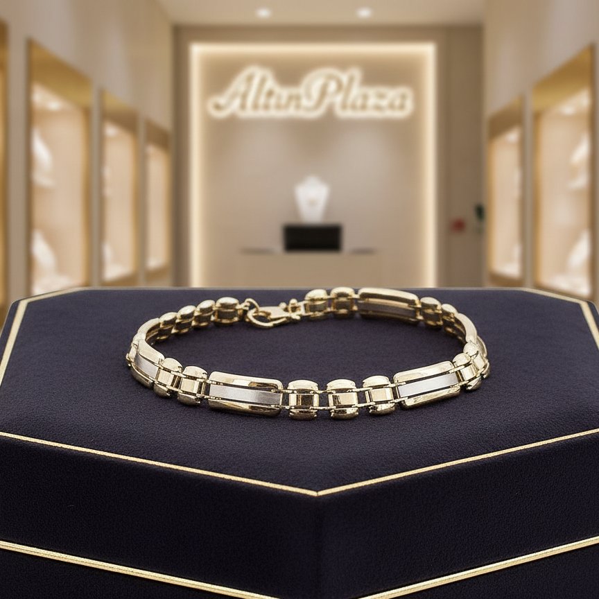 14 Ayar Sarı-Beyaz Altın Orta Şeritli Edge Bileklik 397597