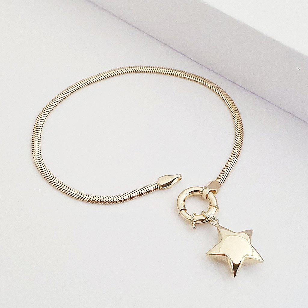 Bombeli Yıldız Charm İtalyan Ezme Zincirli Bileklik KN10114