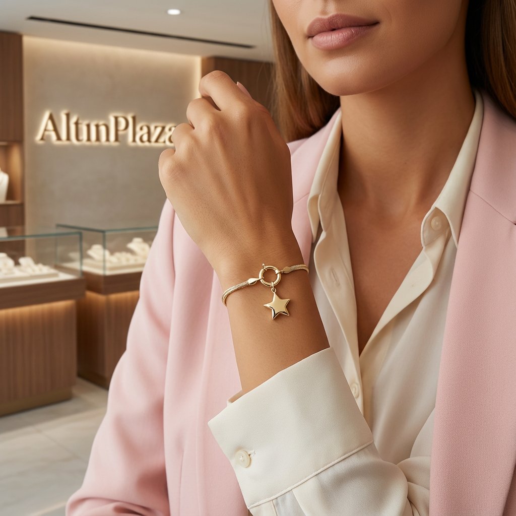 Bombeli Yıldız Charm İtalyan Ezme Zincirli Bileklik KN10114