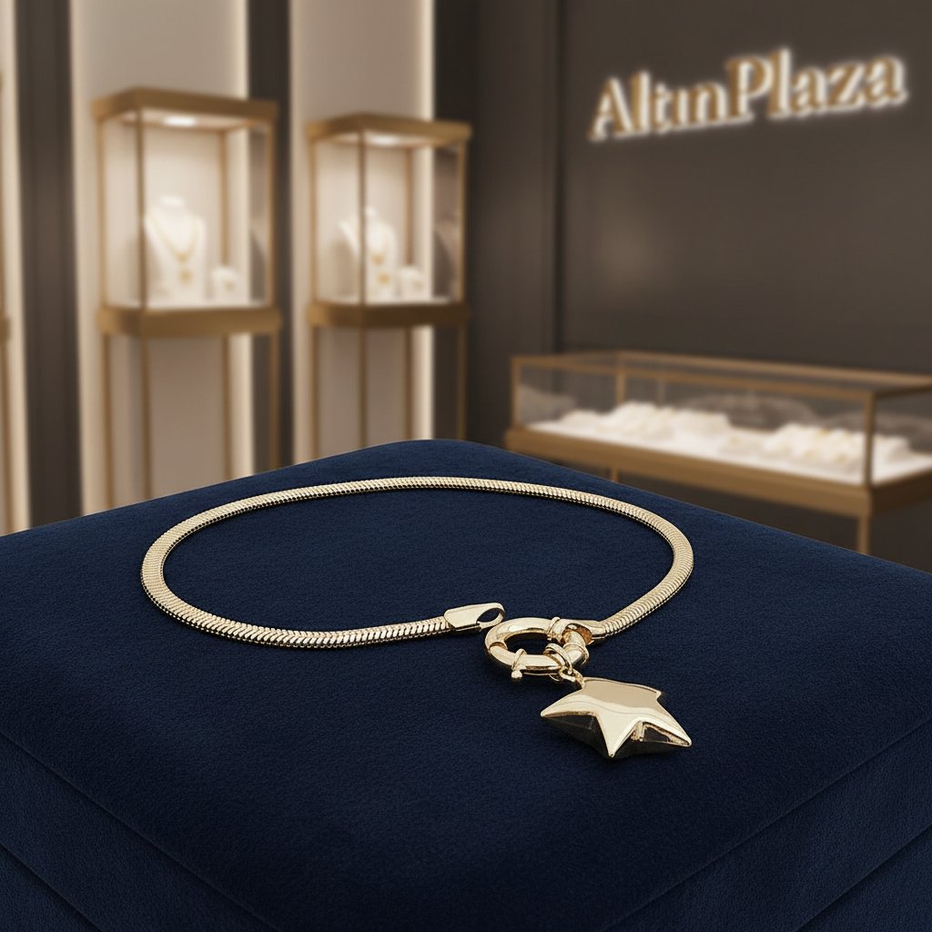 Bombeli Yıldız Charm İtalyan Ezme Zincirli Bileklik KN10114