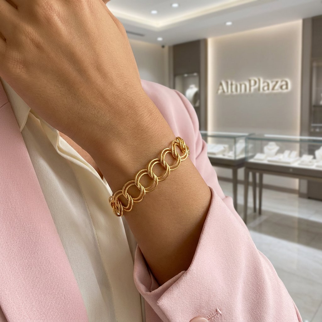 Çift Halkalı Uzay Yolu 14 Ayar Altın Bileklik KN09490