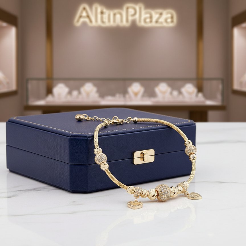 Pandora 8 Ayar Altın Kalpli Bileklik KN04659