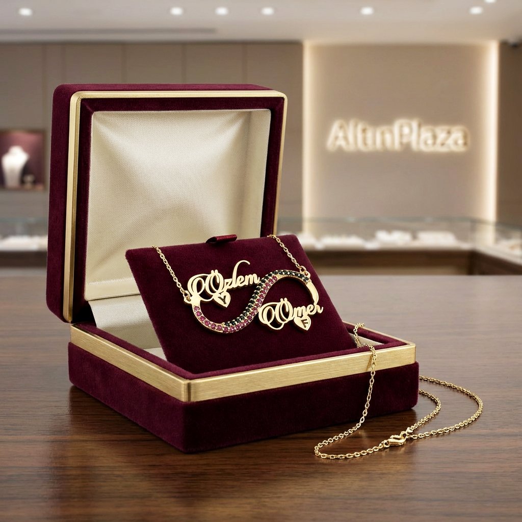 Renkli Taşlarla Süslenmiş Sonsuzluk İsim Yazılı Kolye KLP1101