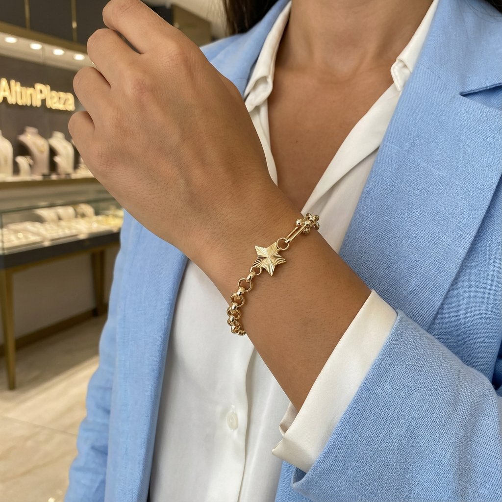 Yıldızlı Tiffany 14 Ayar Altın Bileklik KN05307